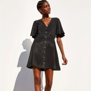 Zara Button Front V-Neck Flutter Sleeve Dress